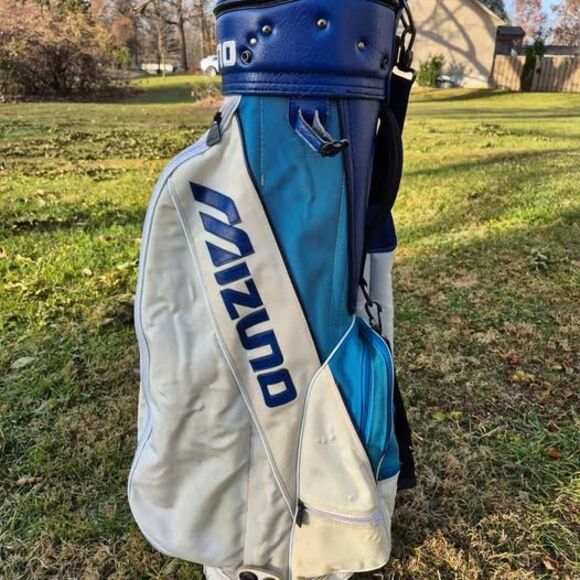 Vintage Mizuno 3-way Leather/Canvas Cart Golf Bag w/ Carry Strap & Rain Cover - Picture 9 of 10